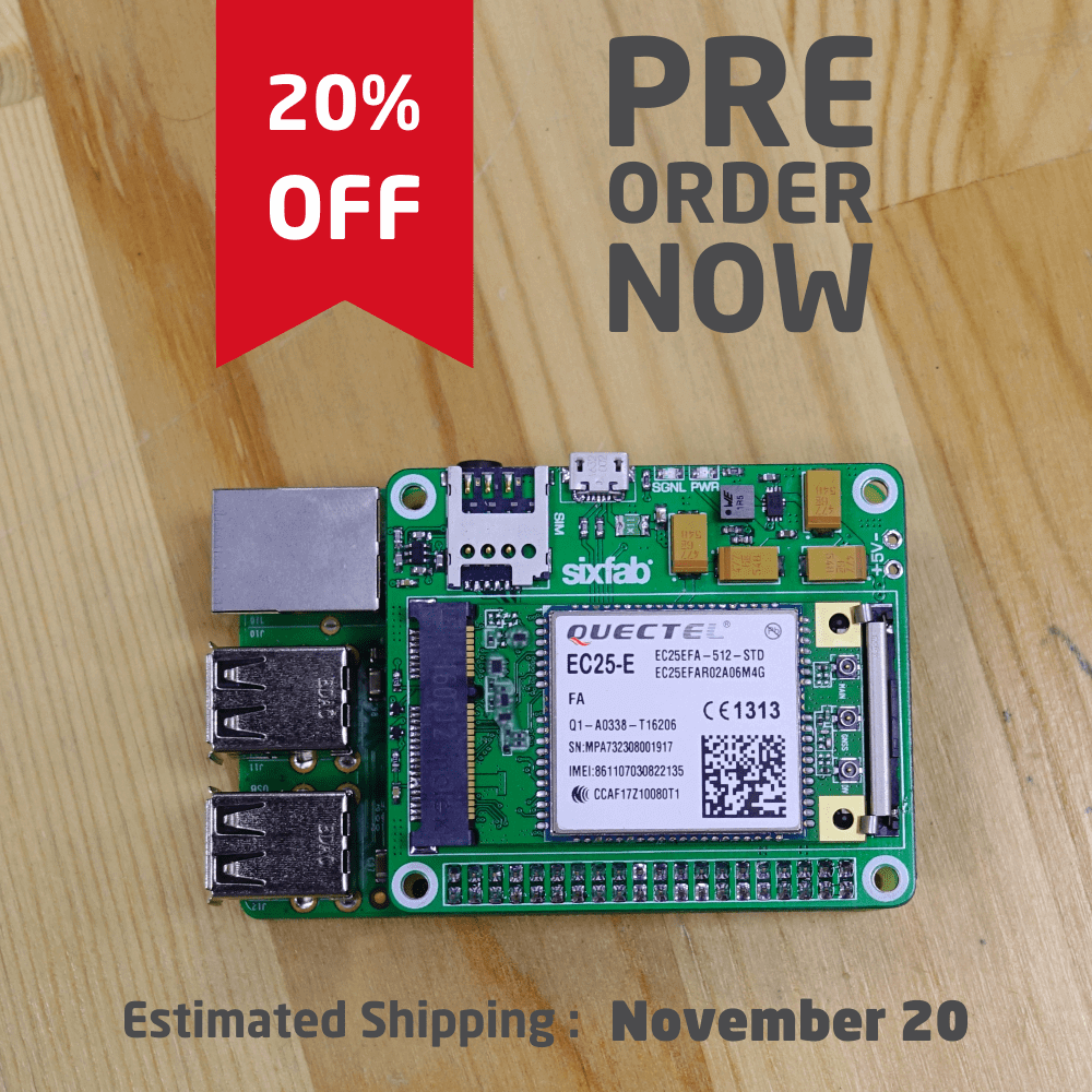 Raspberry Pi 3G4G/LTE Base Shield V2 PreOrder Sixfab