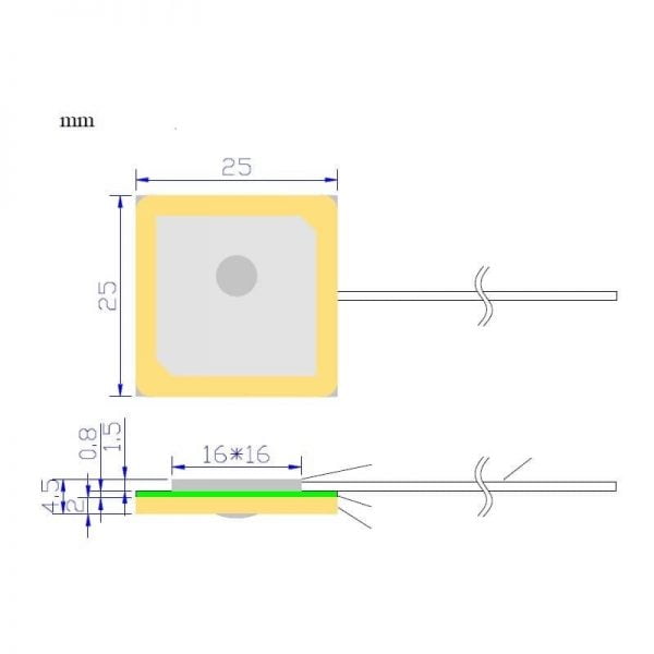 Internal Active GPS Patch Antenna 15dB 25mm x 25mm u.FL Plug Sixfab