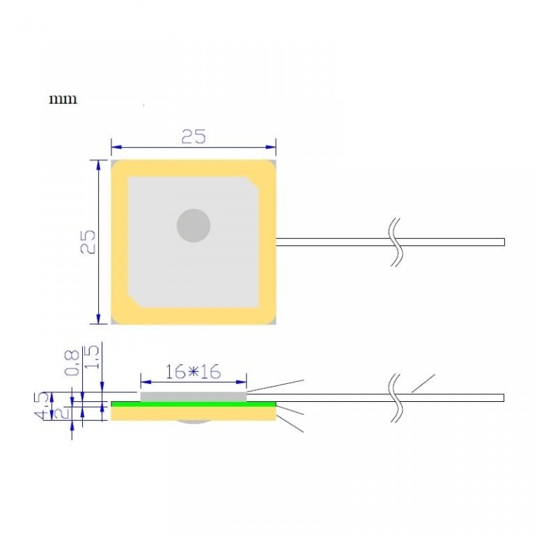 Internal Active GPS Patch Antenna 15dB 25mm x 25mm u.FL Plug Sixfab