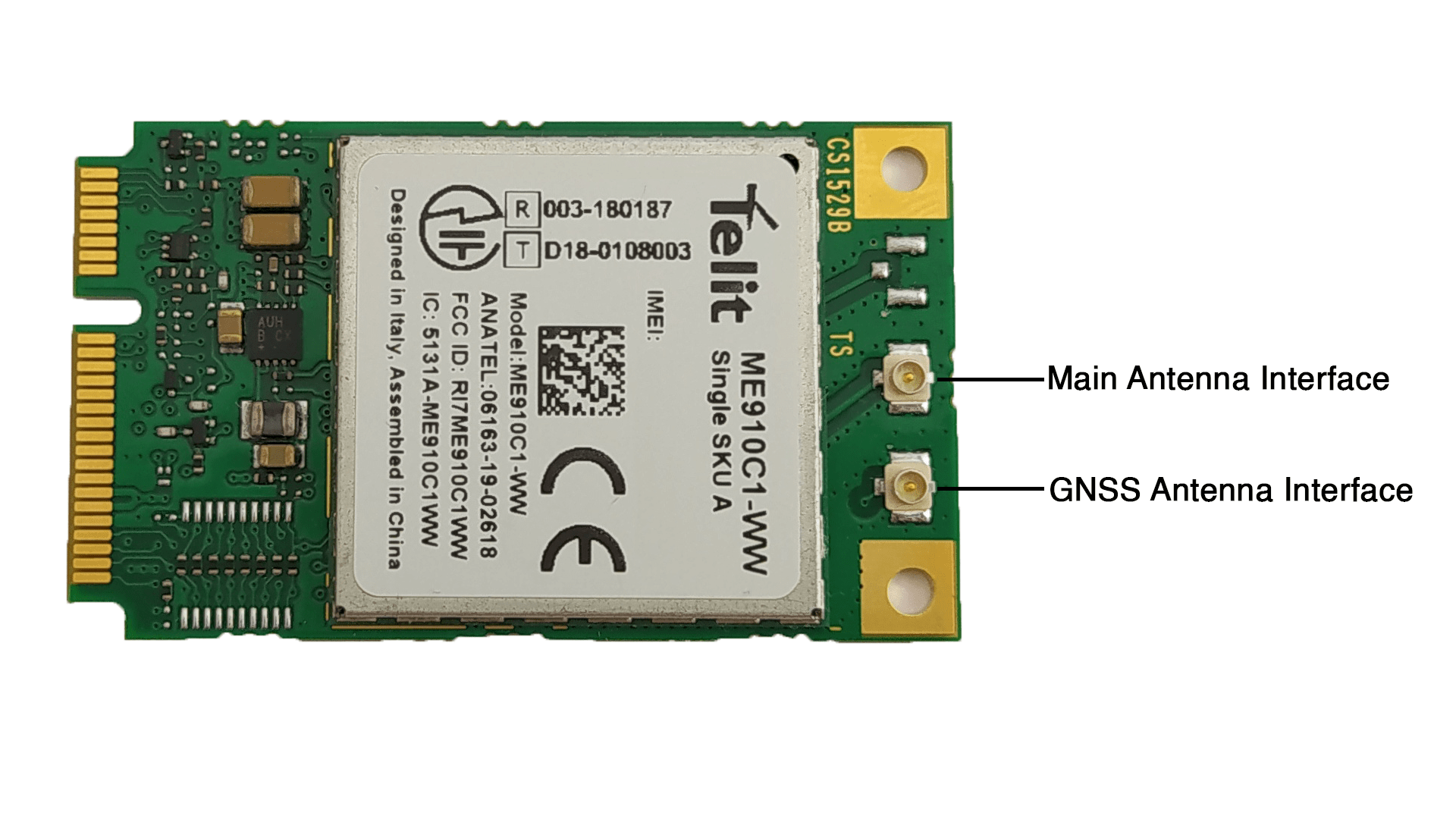 Telit ME910C1-WW Mini PCle LTE-M & NB-IoT Module Antenna Interfaces