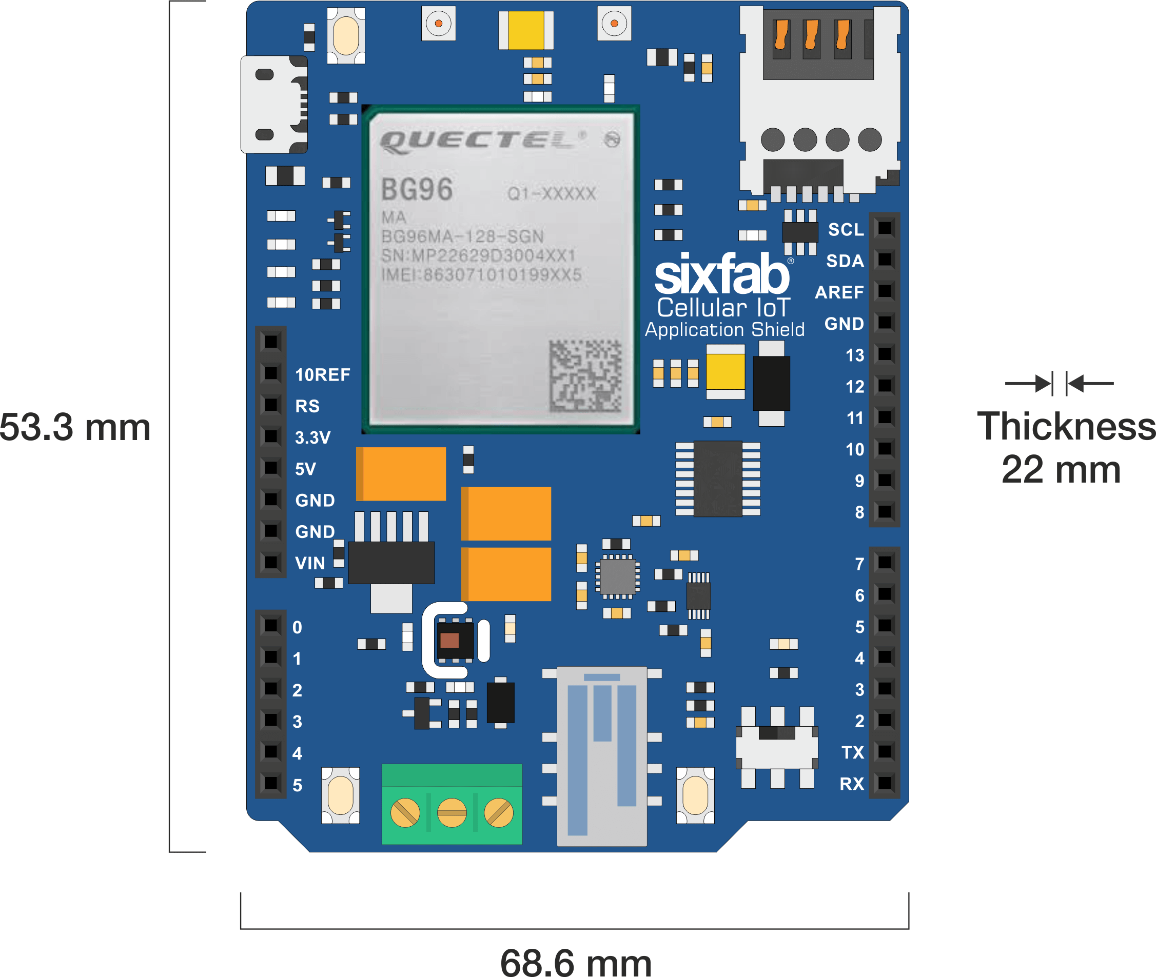 Arduino Cellular IoT Application Shield Dimension