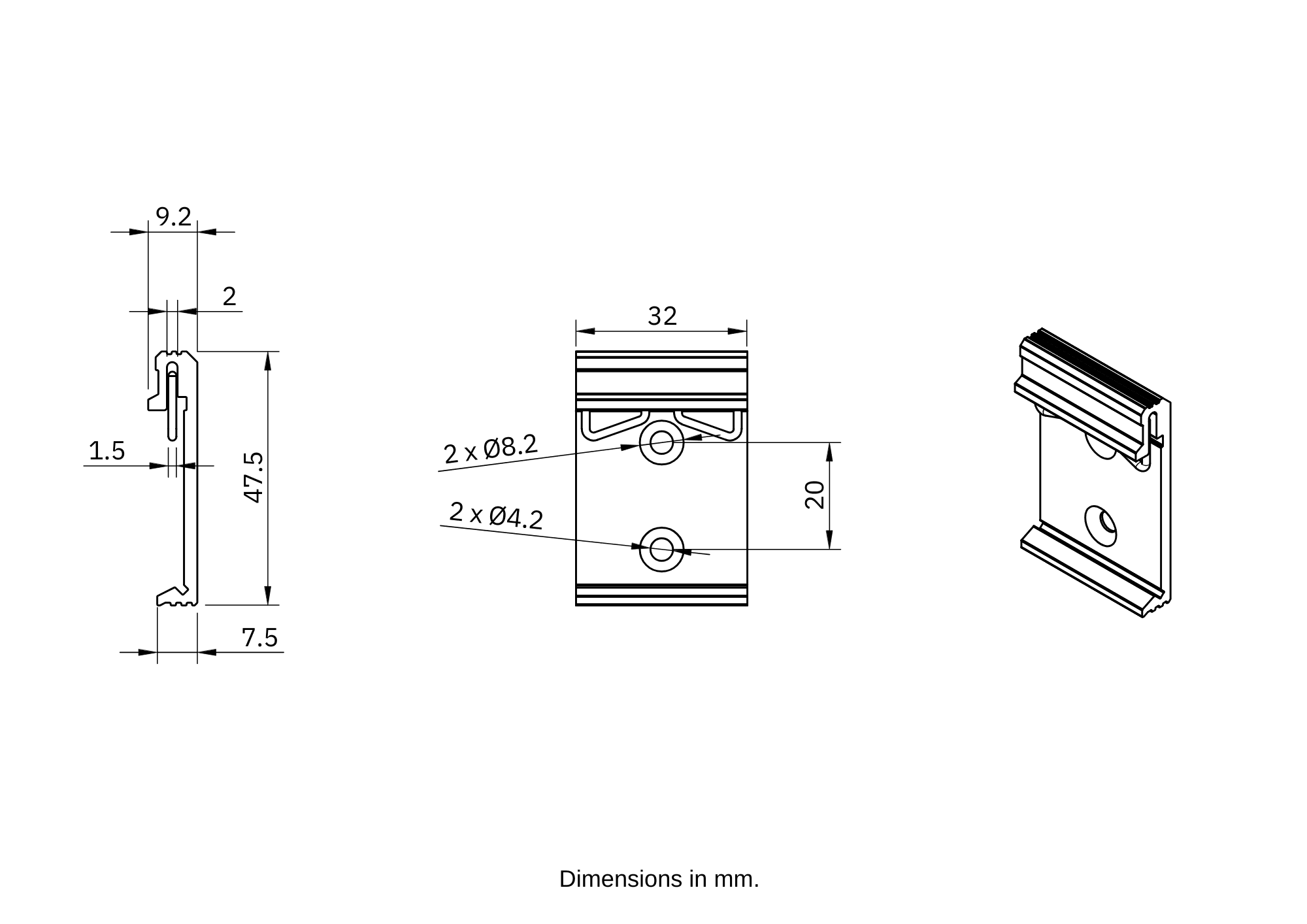 Sixfab ALPON X4 DIN Rail Mount Drawing Dimensions