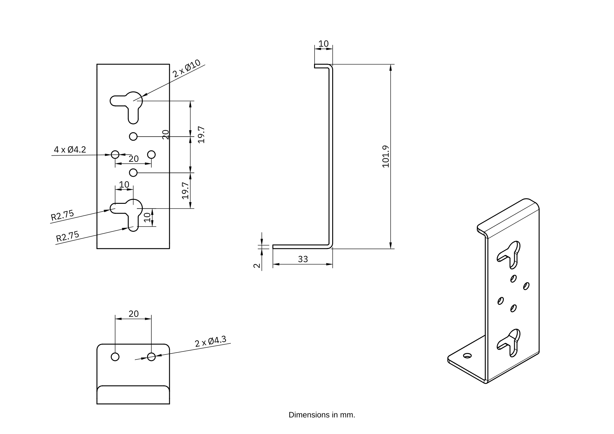 Sixfab ALPON X4 Wall Mount Drawing Dimensions