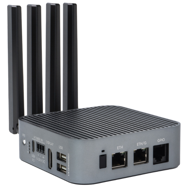 Sixfab ALPON X4 industrial edge IoT computer with cellular, GNSS, and Wi-Fi antennas mounted on a fanless aluminum enclosure