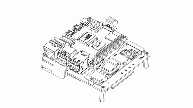 27 W USB-C PD adapter connected to the Type-C socket on the Sixfab Edge AI Expansion Board, with the included Type-C cap fitted onto the Raspberry Pi 5 own USB-C port