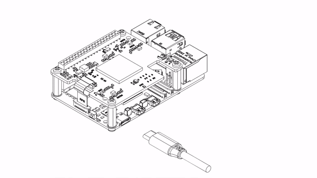 Official 27 W USB-C power supply connected to the Raspberry Pi 5 power input