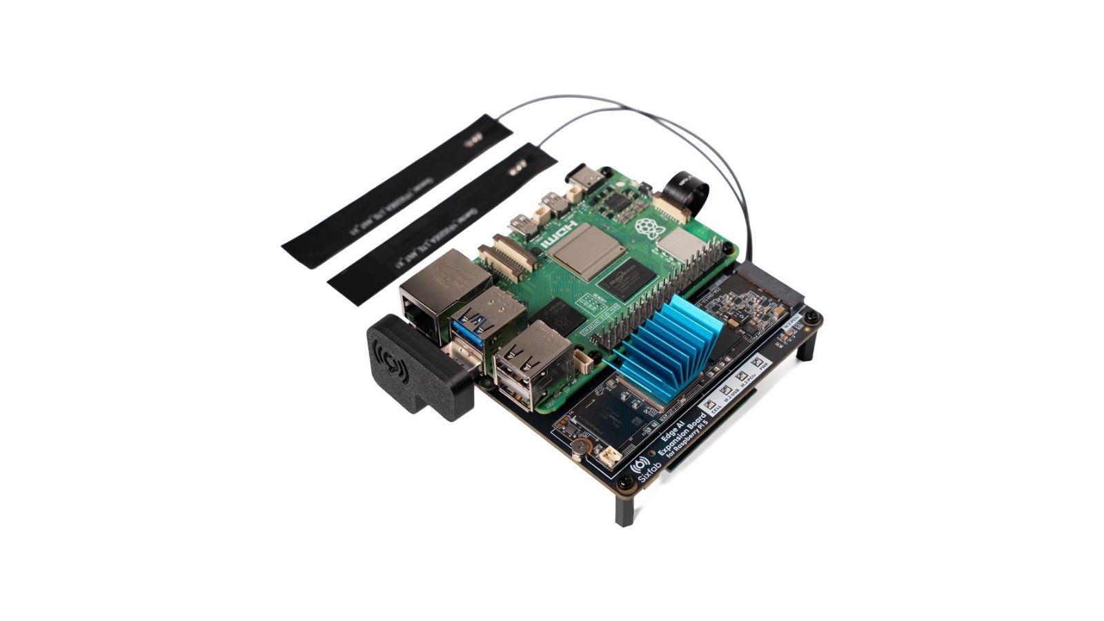 Passive heatsink attached to the DEEPX DX-M1 M.2 AI Module on the Sixfab Edge AI Expansion Board